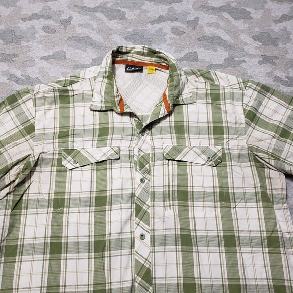 Cabela's Shirt Mens XL Green Plaid Pockets Short Sleeve‎ Button-Up - Picture 3 of 11
